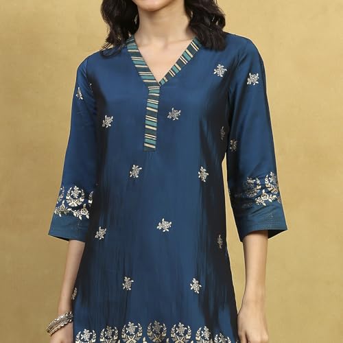 Rangriti Women Blue Polyester Blend Printed Straight Kurta_36
