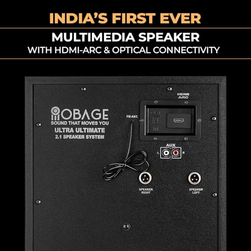 OBAGE Newly Launched Ultra Ultimate 350W 2.1 Home Theatre System with Powered Non Pressed Subwoofer, HDMI ARC, Optical in, Bluetooth V5.3, USB