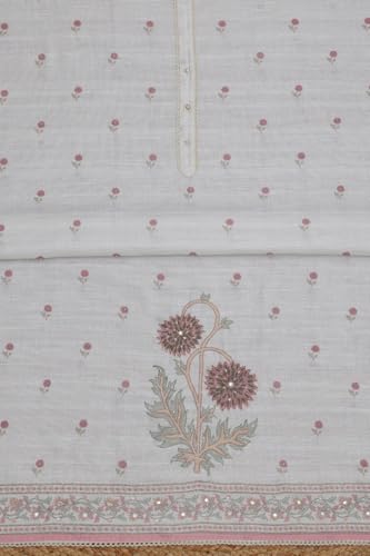 Soch Womens Off White Linen Blend Floral Print Unstitched Dress Material With Beads