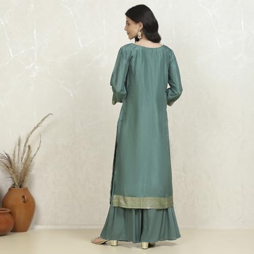 Biba Women's Teal Art Silk Woven Unstitched Suit Set