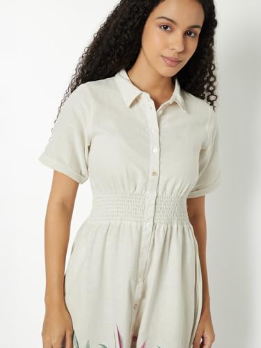 Max Women Printed A-line Dress (White_XL)