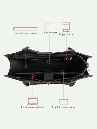 ZOUK Harriet Office Bag for Women – Stylish Vegan Leather Laptop Bag with Buckle Detailing | Formal Work Bag with iPad Compartment, Multiple Pockets & Water-Resistant Lining | Cashmere Noir (Pink)