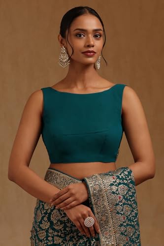Soch Womens Teal Green Georgette Embroidered Saree With Zari