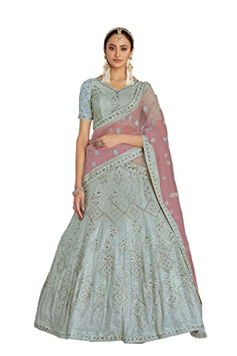 FUSIONIC Turquoise Color Kalidar Lehenga Choli With Contrast Dupatta For Women