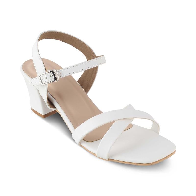 tresmode 239-ROCHE WHITE WOMEN DRESS BLOCK HEEL SANDALS EU/38 UK/5