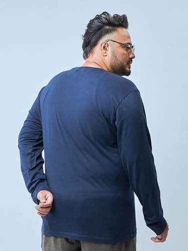 Bewakoof Men's Graphic Print Regular Fit Full Sleeve Round Neck Cotton Plus Size T-Shirt_694240_Blue_5XL