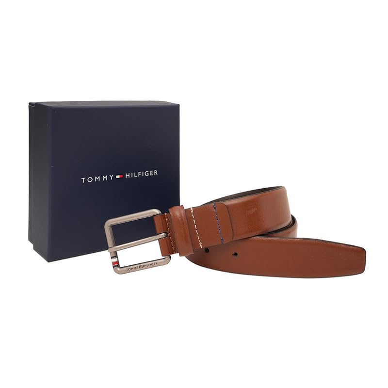 Tommy Hilfiger Men's Warrens Leather Belt - Rwb Pin Buckle - Versatile Tan For Classic Semi-Formal Styling & GentleMen's Gift | Size XL - 110 CM