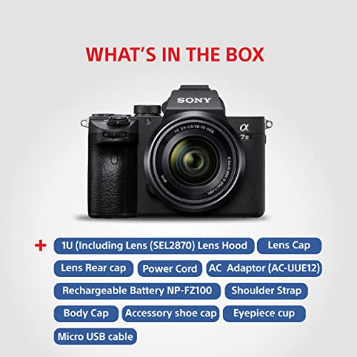 Sony Alpha ILCE-7M3K Full-Frame 24.2MP Mirrorless Digital SLR Camera with 28-70mm Zoom Lens | 4K Full Frame | Real-Time Eye Auto Focus | Tiltable LCD, Low Light Camera - Black