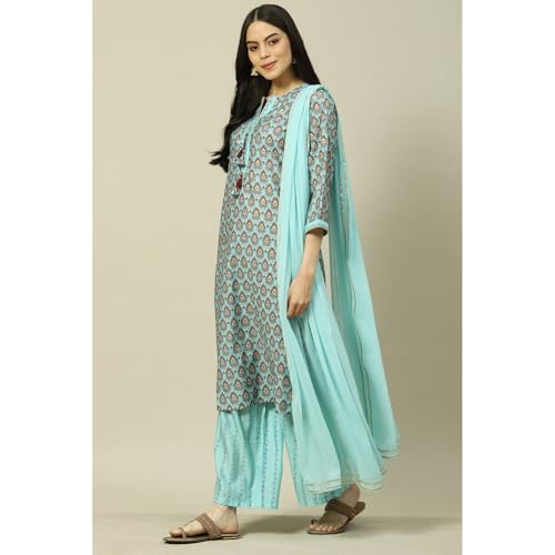 Rangriti Women Polyester Blend Printed Suit Set (RSKASRTD18002SS23LBLU_Blue