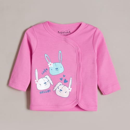 Hopscotch Girls Multi Full Sleeves 3-Pack Pure Cotton Bunny T-shirts For Ages (0-3 Months)