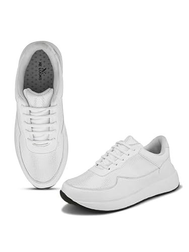 XE Looks White Lace-Up Platform Sneakers | Perforated Upper | Cushioned Insole | Casual & Walking Shoes For Girls & Women