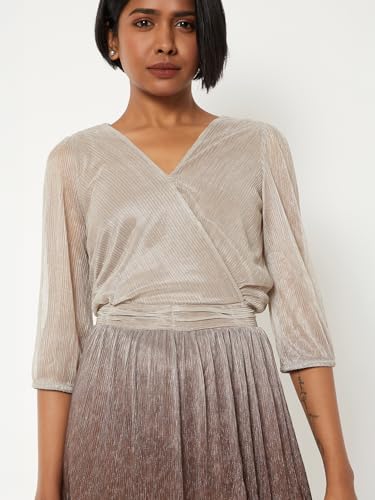 Max Women Ombre A-line Dress (Beige_S)