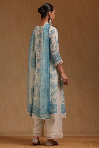 Soch Womens Off White Linen Botanical Printed Salwar Suit With Beads