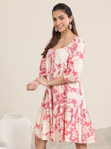 Libas Womens Printed Cotton A-Line Dress for Women Coral