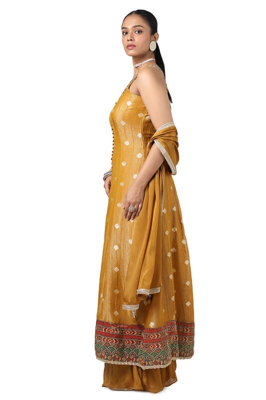 Soch Womens Mustard Brocade Zari Woven Suit Set With Sequins