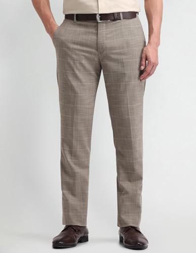 Arrow Men Tapered fit Polyester CheckedMid-Rise waistTrousers(ARAEOTR1648_Grey_34)