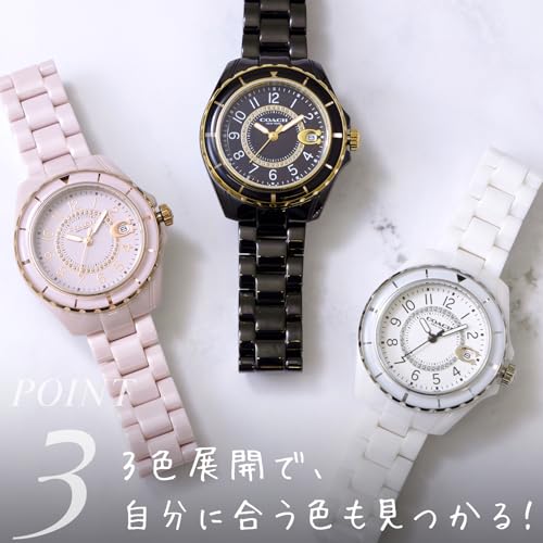 COACH Coach Watch Women's PRESTON Ceramic Quartz Watch Watch Brand, Pink, Bracelet Type