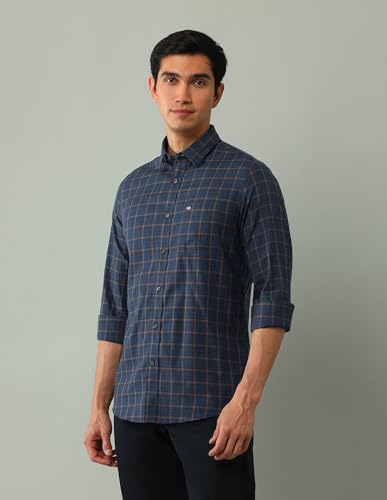 Arrow Sports Men's Checkered Slim Fit Shirt (ASAJSH1414_Dark Blue