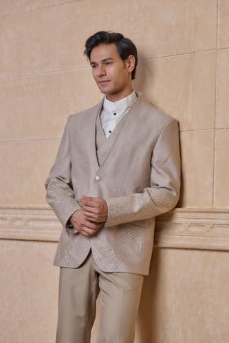 TASVA Beige Jacquard Dinner Jacket Set