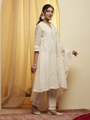 BIBA Cotton Silk Solid A-Line Festive Kurta With Palazzo And Dupatta