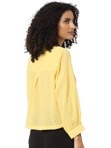 ONLY Women Self-Design Polyester Regular Fit Yellow Shirt
