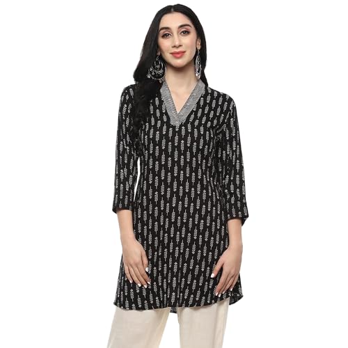 BIBA Women Rayon Regular Printed Short_Kurta Mix and Match(TOP & TUNICS20206_Black_34)