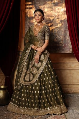 Women's Silk Lehenga Embroidered with Aari and Thread work