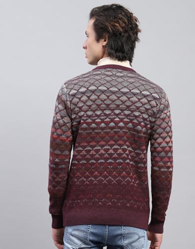 Monte Carlo Mens Wine Self Design V Neck Full Sleeve Pullover (1243195VN-2-44)