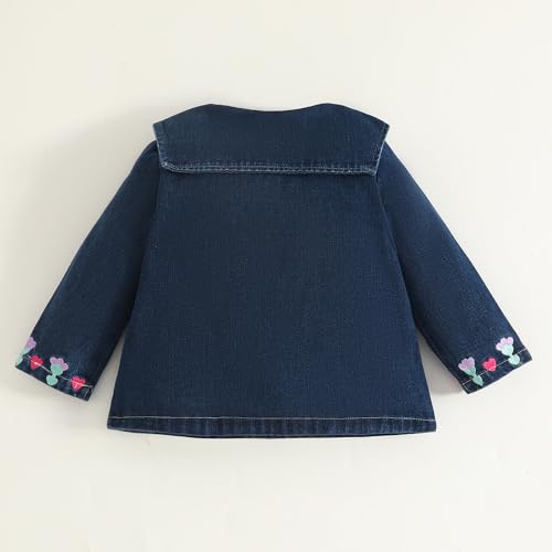 Hopscotch Girls Full Sleeves Navy Floral Embordered Denim Jacket For Ages (12-18 Months)