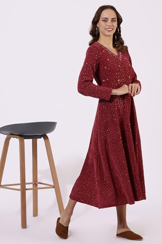 W for Women Maroon Solid Sequins Flared Dress for Women (Size: XL)-24NOW11846-314003A