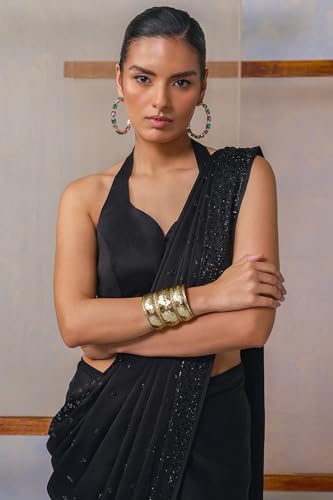 Soch Womens Black Crepe Embellished Saree