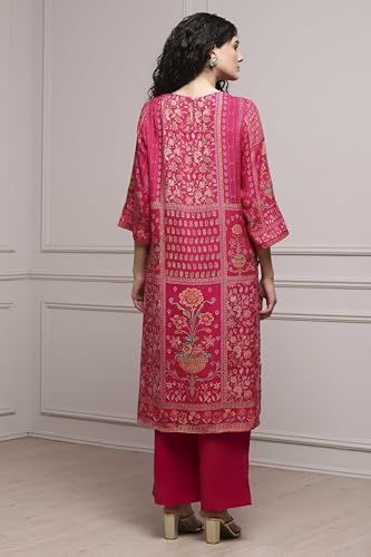 Biba Women Pink Viscose Rayon Straight Printed Suit Set_46