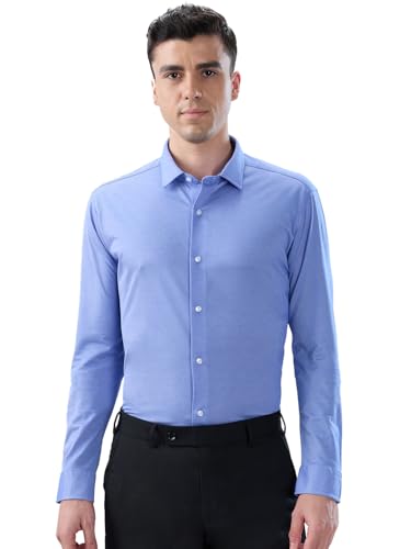 Park Avenue Men Slim Fit Structure Pattern Cotton Polyester Blend Short Collar Full Sleeve Round Hem Formal Shirt Medium Blue