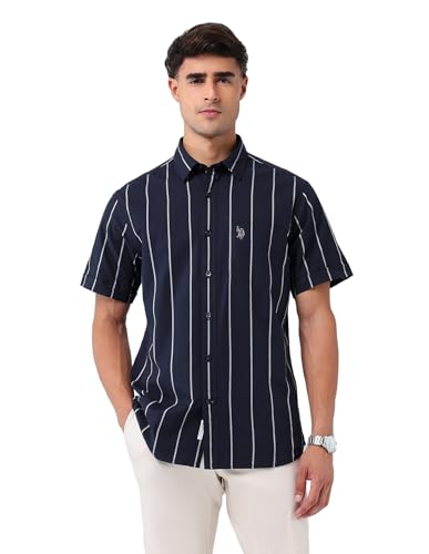 U.S.Polo Association Men's Vertical Striped 135Th Shirt (USSHT3128H_Navy_39)
