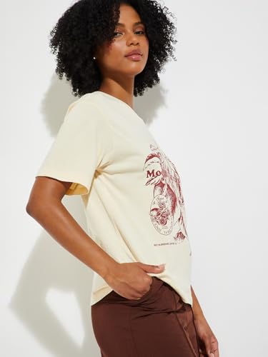 Max URB_N Women Printed Relaxed Fit T-Shirt (Off White_XS)