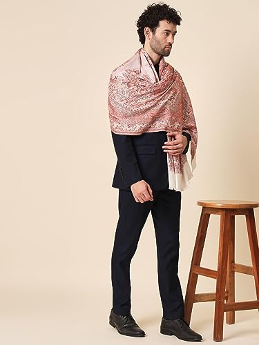Zamour Faux Pashmina Soft Jamawar Woven Shawl for Men (Off White)