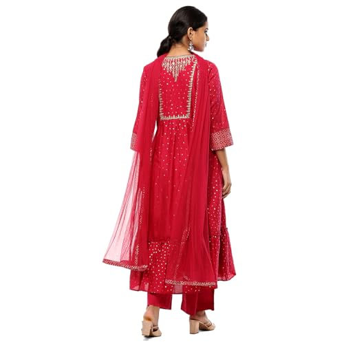 BIBA Women Cotton Printed Kurta Sets (SKDAPSARA9953AW24FUS_Fuchsia, Large
