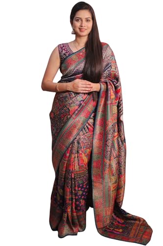 SGF11 Women's Kanjivaram Pure Soft Silk Position Printed Saree With Blouse Piece (Dark Blue)