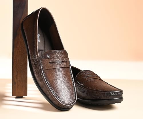 LOUIS STITCH Tan Italian Milled Leather Formal Shoes for Men | Ultra Lightweight Men’s Slip On Formal Loafers | Comfortable for Long Hours | LSPDFLTN | (UK-10)