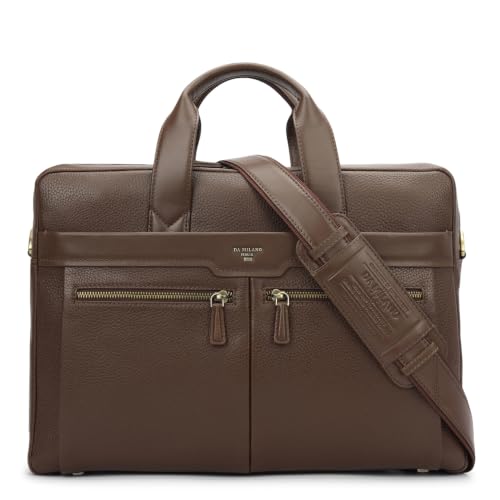 Da Milano Leather Laptop Bag for Men & Women | Laptop Messenger Bag | Ideal for Office Purpose | Fits Upto 15" Laptop - Mocha Brown