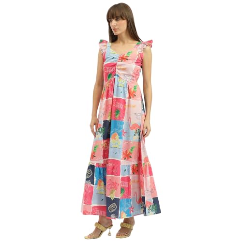 United Colors of Benetton V-Neck Printed Dress (Size:M)-25P4WVNDR185I72LM Multicolour