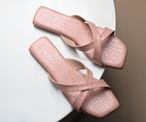 LOUIS STITCH Women’s Slip-On Flat Sandals | Comfortable Pink Flat Sandals | LSOF-FI07-CSCR | UK-4