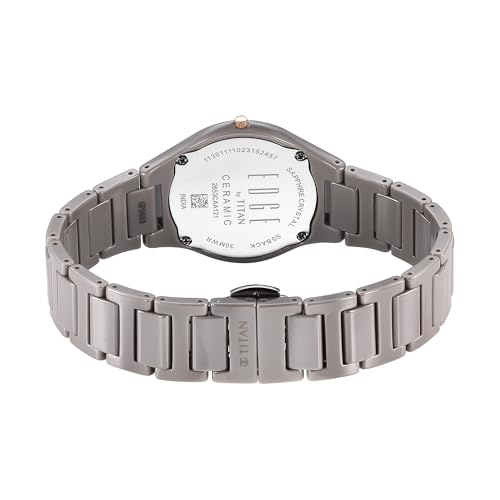Titan Edge Ceramic Quartz Analog Grey Dial Ceramic Strap Watch for Women/NT2653KC09