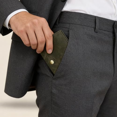 Strutt Crushed Textured Genuine Leather Batua Wallet for Men & Women | Handcrafted Olive Green Leather Cash & Card Holder | Snap Button Closure | Compact Ethnic Money Pouch