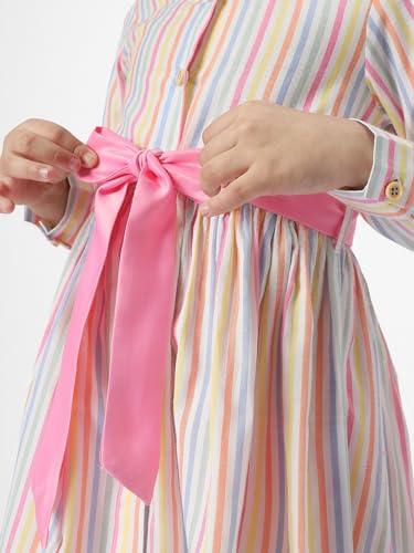 nauti nati Cotton Nautinati Girls' Round Neck Striped Casual Dress Knee-Length NN321-528_Multicolor