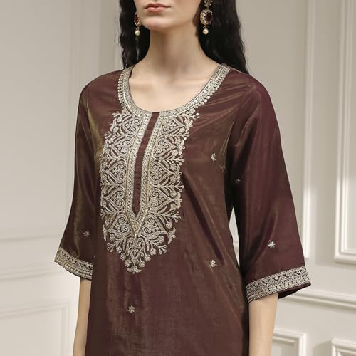 Biba Women's Viscose Kurta Set (SKDASRTFES30266AW25WNE_Wine