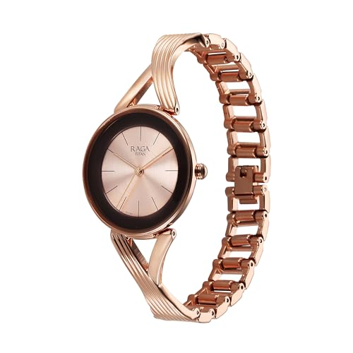 Titan Raga Chic Quartz Analog Rose Gold Dial Metal Strap Watch for Women-2698WM01