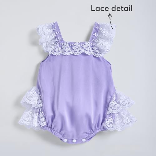 Hopscotch Girls Lavender Sleeveless Lace Embellished Onesie For Age (12-18 Months)