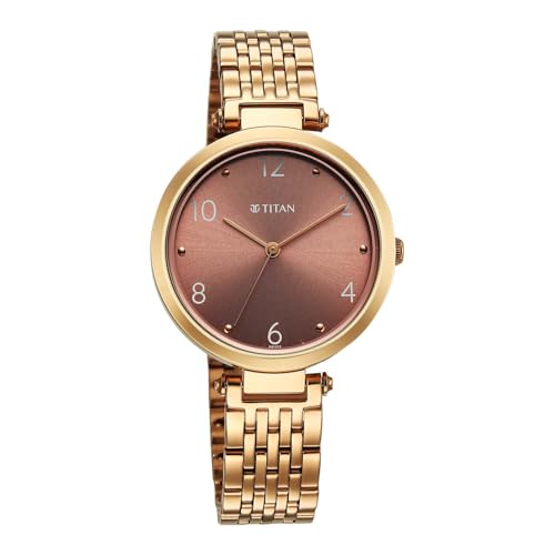 Titan Workwear Quartz Analog Brown Dial Rose Gold Colour Stainless Steel Strap Watch for Women