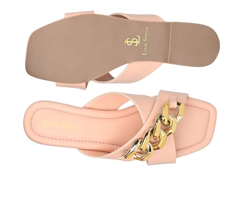 LOUIS STITCH Women’s Slip-On Cross Strap Flat Sandals | Comfortable Peach Ladies Sandal | LSOF-FI04-CSBPE | UK-5